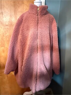 LOFT Pink Teddy Sherpa Zip-Up Coat
